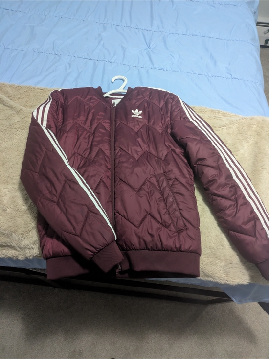 adidas Other - adidas Maroon Quilted Bomber Jacket with White Stripes